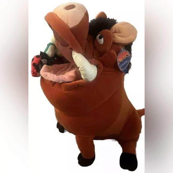 VTG Disney LION KING PUMBAA Pumba Wart Hog & Eating Bugs Plush 15” New With Tags - Picture 2 of 4
